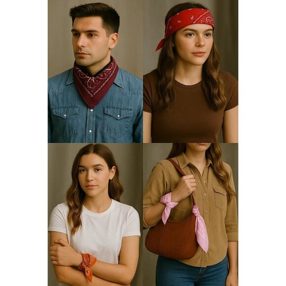 Burgundy Hot Pink Colorful Bandanas 21x21 Inch Square Western Style Scarves Set - Picture 8 of 9